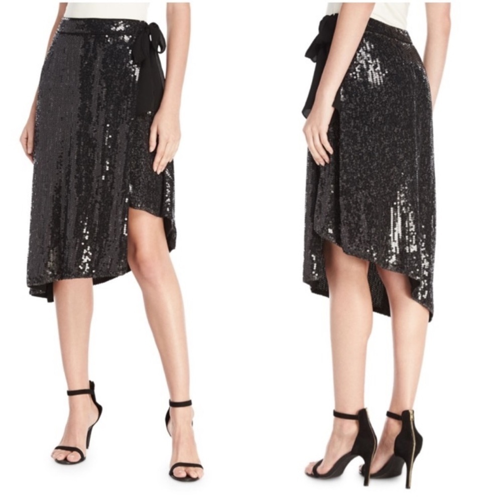 Diane von Furstenberg DVF Brenndah Sequined Silk Wrap Skirt Black 2